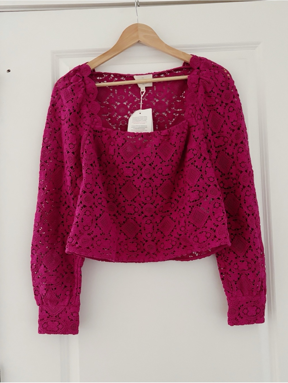 NWT Sezane Alvere Guipre Lace Square Neck Top Blouse Fuschia 8 - Picture 3 of 9